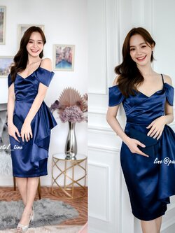Kiera Silk Satin Dress – Midnight Blue สีกรม