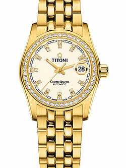 TITONI Automatic COSMO QUEEN ผู้หญิง รุ่น 729G-DB-541 ( หน้าปัดสีขาว ขอบพลอย) ประกันศูนย์ไทย