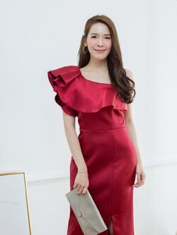 Lyla One Shoulder Maxi Dress – สีแดงไวน์