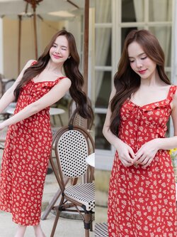 Siren Floral in Red Midi Dress