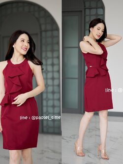 Alice Ruffle Dress – สีแดงเลือดหมู [Made by Pastel Time]