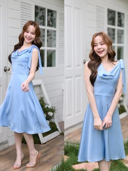 Amour Dress : สีฟ้า (โบว์ผูกได้หลายแบบ)
