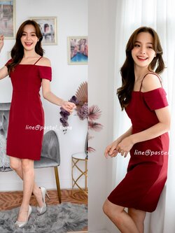 Milada Open Shoulder Dress – สีแดง **มีแต่S**