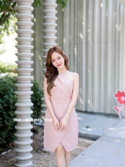 Myra one shoulder dress – สีชมพู [Made by Pastel Time]