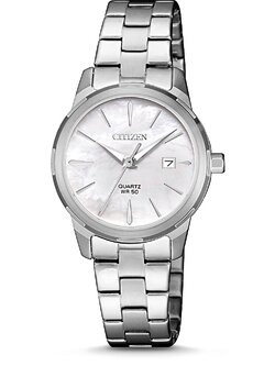 CITIZEN Quartz ผู้หญิง รุ่น EU6070-51D (หน้าขาวมุก สายสแตนเลส) เครื่องศูนย์ไทย