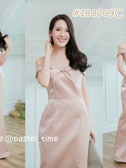 Thea Twist Silk Satin Maxi Dress – Rose Gold : สีทองอมชมพู