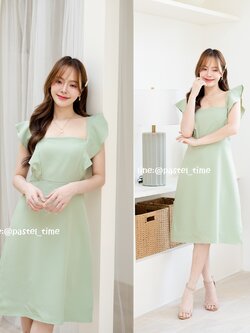 Rika Ruffle Dress : สีเขียวมัทฉะ