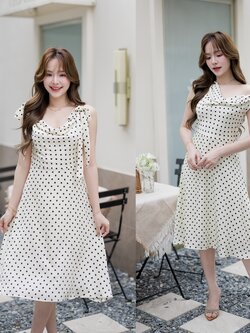 Amour Dot on Ivory Dress (โบว์ผูกได้หลายแบบ)