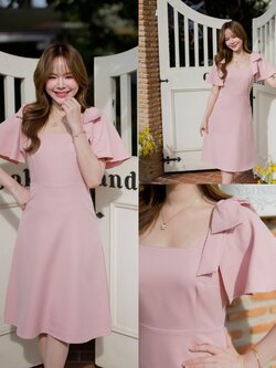 Bellette Bow Shoulder Dress : สีชมพู