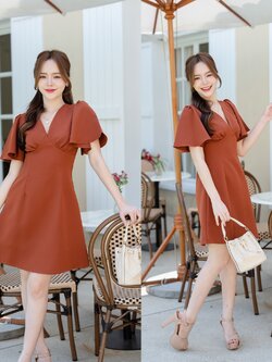 Sassy Flare Dress : สีส้มอิฐ
