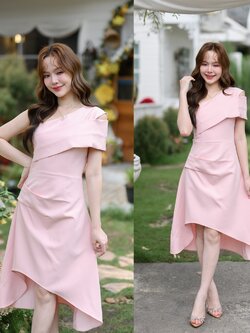Claudia Asymmetric Dress : สีโอรส [Made by Pastel Time]