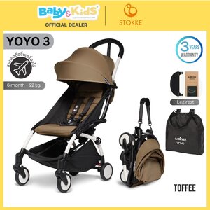 Stokke YOYO3 6+ color pack พร้อมที่วางขา รถเข็น พับเล็ก ขึ้นเครื่องได้ รับน้ำหนักได้ถึง 22 kg. White Frame/Toffee