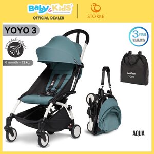 Stokke YOYO3 6+ color pack รถเข็นเด็ก พับเล็ก ขึ้นเครื่องได้ รับน้ำหนักได้ถึง 22 kg.White Frame/AQUA