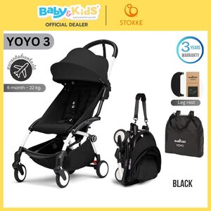 Stokke YOYO3 6+ color pack พร้อมที่วางขา รถเข็น พับเล็ก ขึ้นเครื่องได้ รับน้ำหนักได้ถึง 22 kg. White Frame/Black