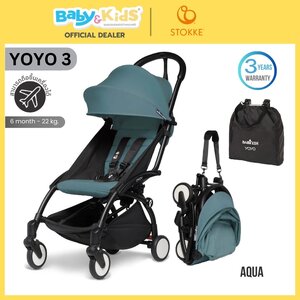 Stokke YOYO3 6+ color pack รถเข็นเด็ก พับเล็ก ขึ้นเครื่องได้ รับน้ำหนักได้ถึง 22 kg. Black Frame/AQUA