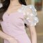 Eve - 3D Floret Midi Dress : สีชมพู [Made by Pastel Time]
