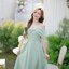 Charming Off-Shoulder Midi Dress : สีเขียว [Made by Pastel Time]