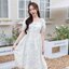 Ellie Leaves Dress เดรสกระดุมจีนลายใบไม้สีฟ้าบนพื้นสีครีม