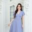 Feisty Flare Dress เดรสอกจีบเดรปแขนกลีบบัว : สีฟ้าคราม