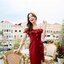 Kathy Off Shoulder Dress – สีแดงเลือดหมู