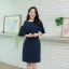 Zoe Cut-off Shoulder Dress : สีกรม