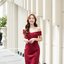 Cynthia Open Shoulder Dress : สีแดงเลือดหมู