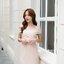 Cynthia Open Shoulder Dress : สีครีม