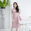 Micha Layered Silk Satin Dress – Pink : เดรสสั้นสีกลีบบัว