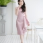 Micha Layered Silk Satin Dress – Pink : เดรสสั้นสีกลีบบัว