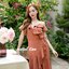 Nella Ruffle Shoulder Dress - สีน้ำตาลอมส้ม