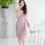 Micha Layered Silk Satin Dress – Pink : เดรสสั้นสีกลีบบัว