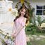 Pink Toile Bow Off-Shoulder Maxi Dress