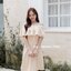 Rory open shoulder dress : สีครีม