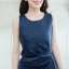 Silvia Drapery Satin Dress : สีกรม