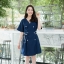 Navy Button Wrap Dress