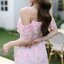 Pink Toile Bow Off-Shoulder Maxi Dress