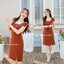 Maggie Double Bow Dress : สีส้มอิฐ [Made by Pastel Time]