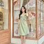 Esme Ruffle Dress : เดรสเว้าไหล่สีเขียวมัทฉะ