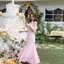 Pink Toile Bow Off-Shoulder Maxi Dress