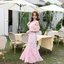 Pink Toile Bow Off-Shoulder Maxi Dress