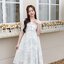 Ellie Leaves Dress เดรสกระดุมจีนลายใบไม้สีฟ้าบนพื้นสีครีม