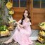 Pink Toile Bow Off-Shoulder Maxi Dress