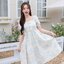 Ellie Leaves Dress เดรสกระดุมจีนลายใบไม้สีฟ้าบนพื้นสีครีม