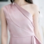 Micha Layered Silk Satin Dress – Pink : เดรสสั้นสีกลีบบัว