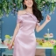 Feminist Silk Satin Dress – Pink : สีกลีบบัว