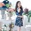 Sweet Bouquet Off Shoulder Dress – Navy (สีกรม)
