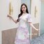 Sassy Midi Dress : Pink Candy โทนสีชมพู-ขาว-เทา