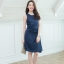 Silvia Drapery Satin Dress : สีกรม