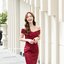 Cynthia Open Shoulder Dress : สีแดงเลือดหมู