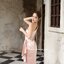 Micha Layered Silk Satin Dress – Rose Gold : เดรสสั้นสีทองอมชมพู